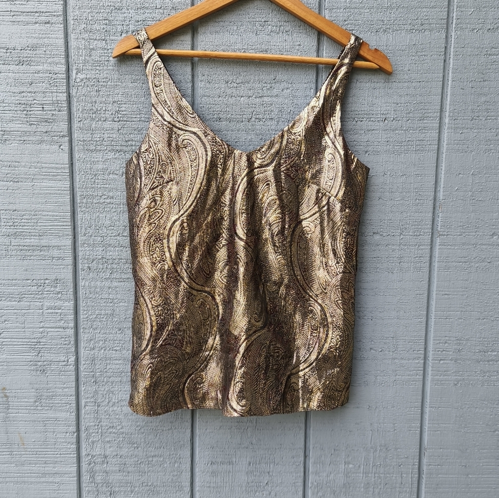 J Crew Cate Silk Metallic Cami sz 0 Party Chic Feminine Luxury Gold Brown